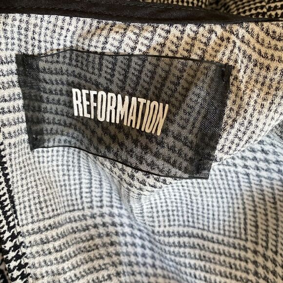 Reformation Houndstooth Black White Plaid Printed V Neck Short Sleeve Mini Dress - Picture 5 of 6
